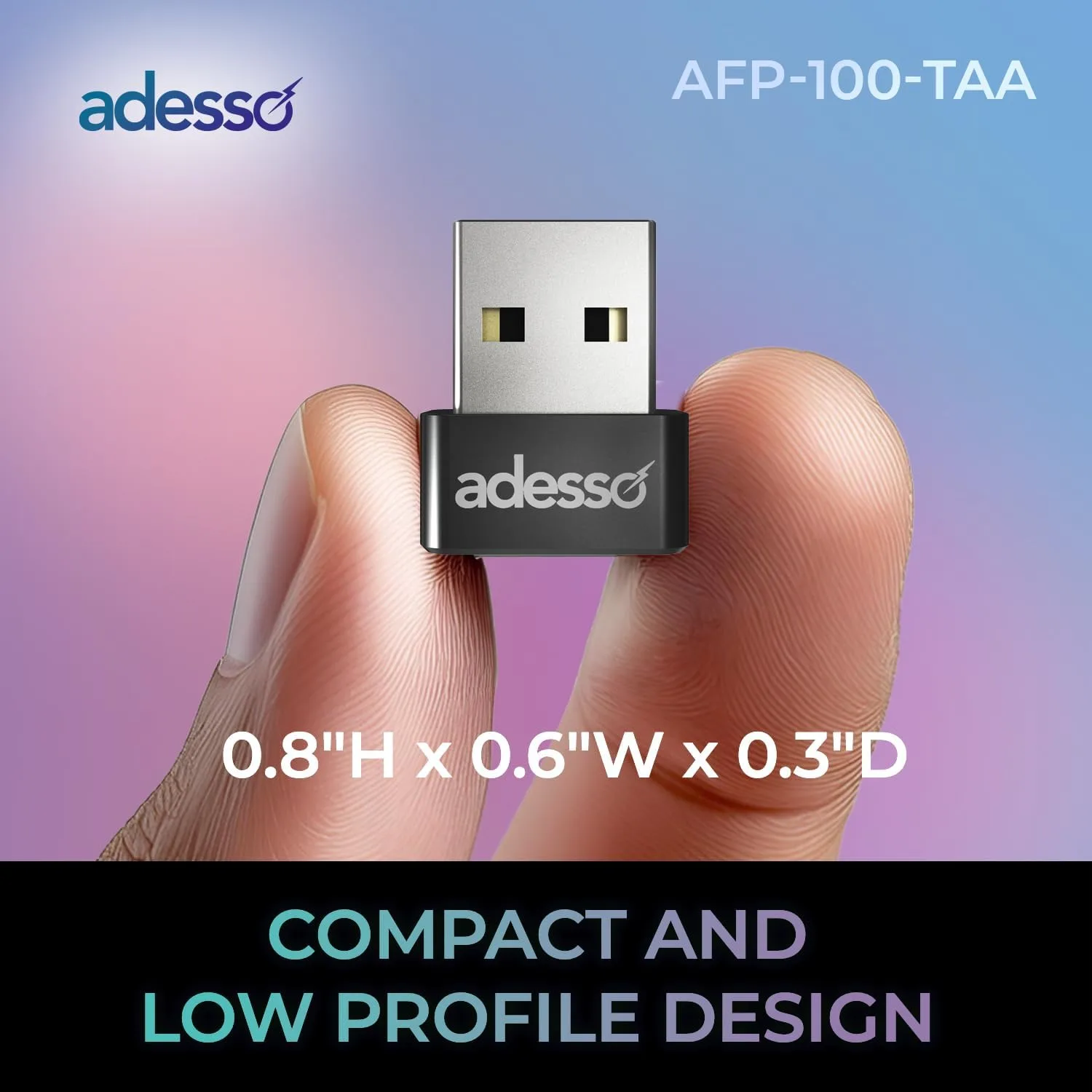 Adesso USB Fingerprint Reader Windows Hello Compatible Built-in Biometric Security AES256 Encryption Made in Taiwan TAA