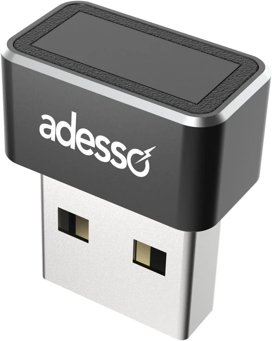 Adesso USB Fingerprint Reader Windows Hello Compatible Built-in Biometric Security AES256 Encryption Made in Taiwan TAA