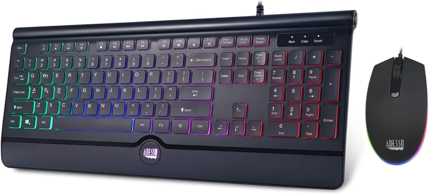 Adesso EasyTouch 137CB Illuminated Gaming Keyboard & Mouse Combo - USB Cable - 104 Key - English (US) - AKB137CB