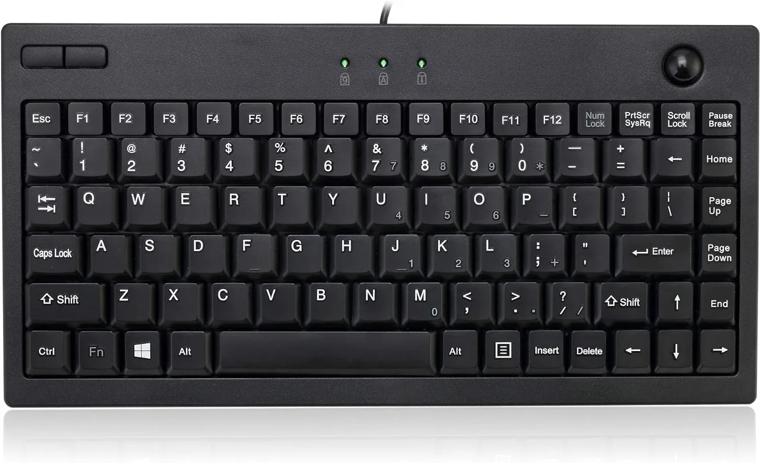 AKB-310UB - Wired USB Mini Trackball USB Keyboard, 87-Key US Layout, Black