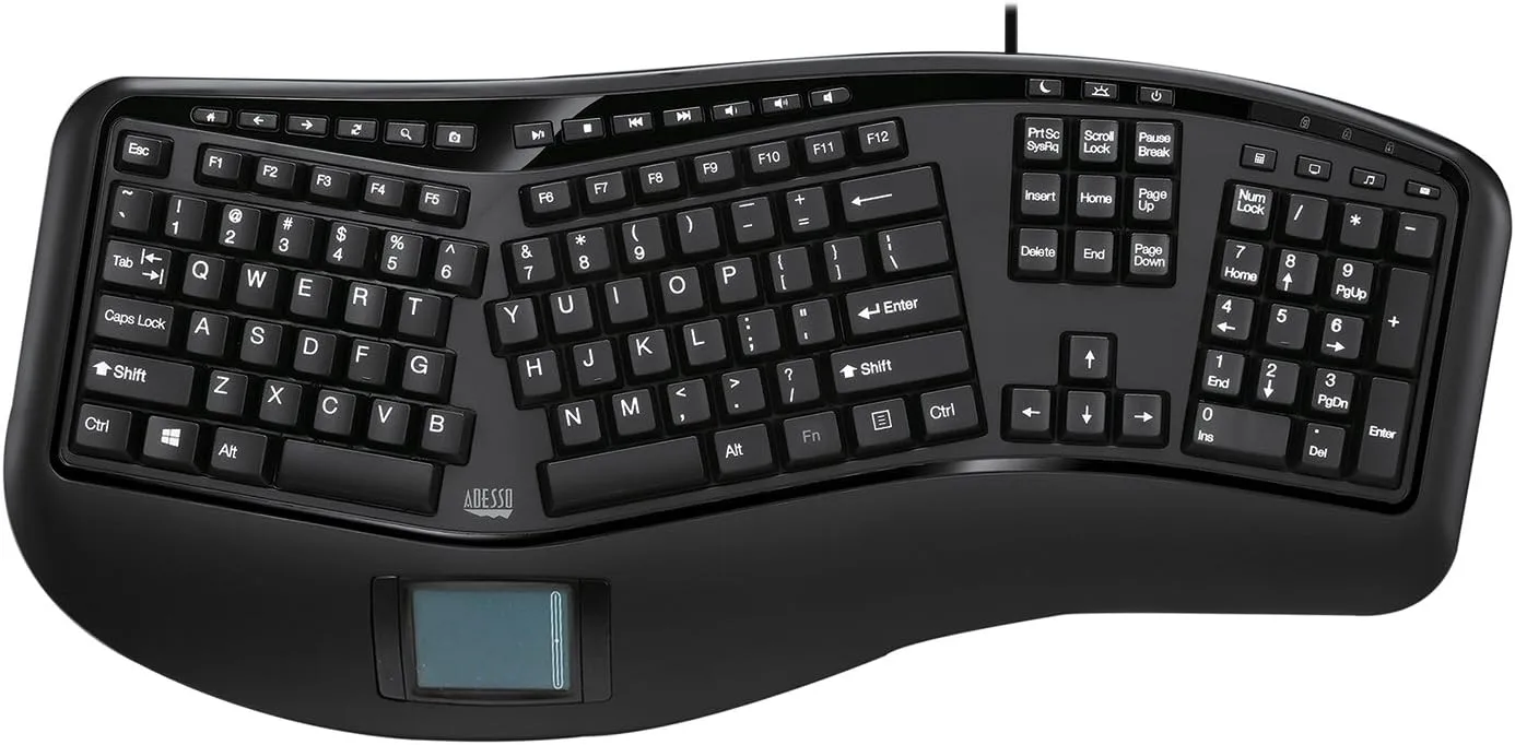 AKB-450UB - Ergonomic Keyboard with Built-in Touchpad, Wired, Multimedia Hotkeys, Split Keys Design