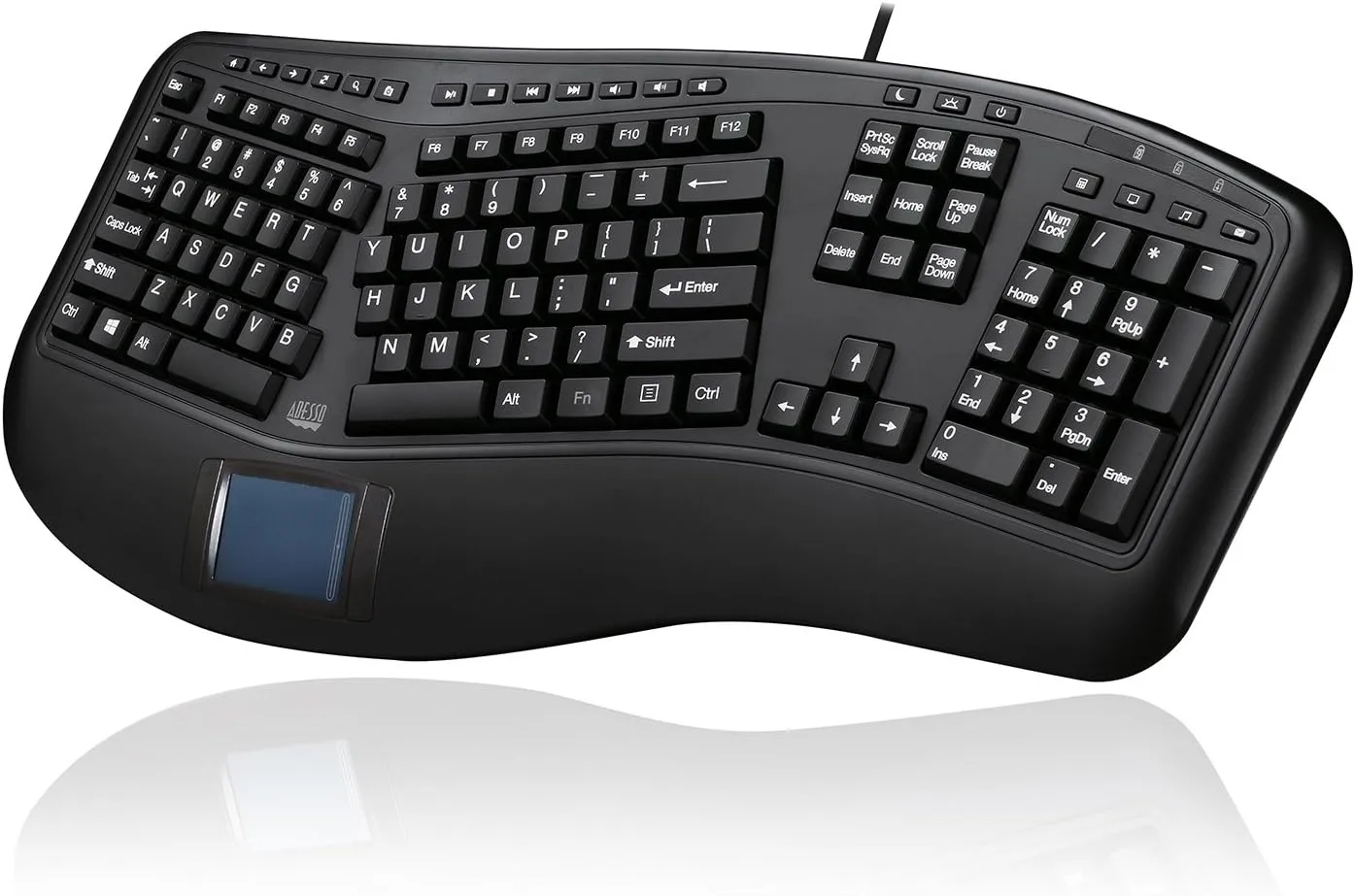 AKB-450UB - Ergonomic Keyboard with Built-in Touchpad, Wired, Multimedia Hotkeys, Split Keys Design