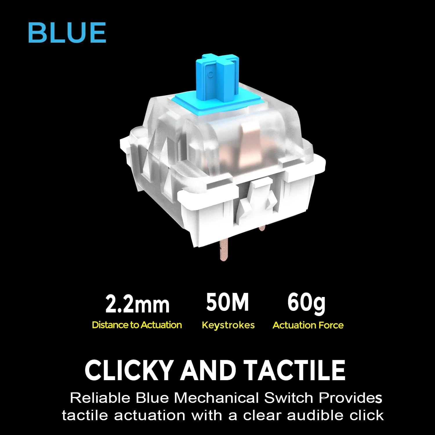 AKB-610UB Multi-OS Mechanical Compact Keyboard with Copilot Ai Hotkey, Blue Switch, Clicky and Tactile