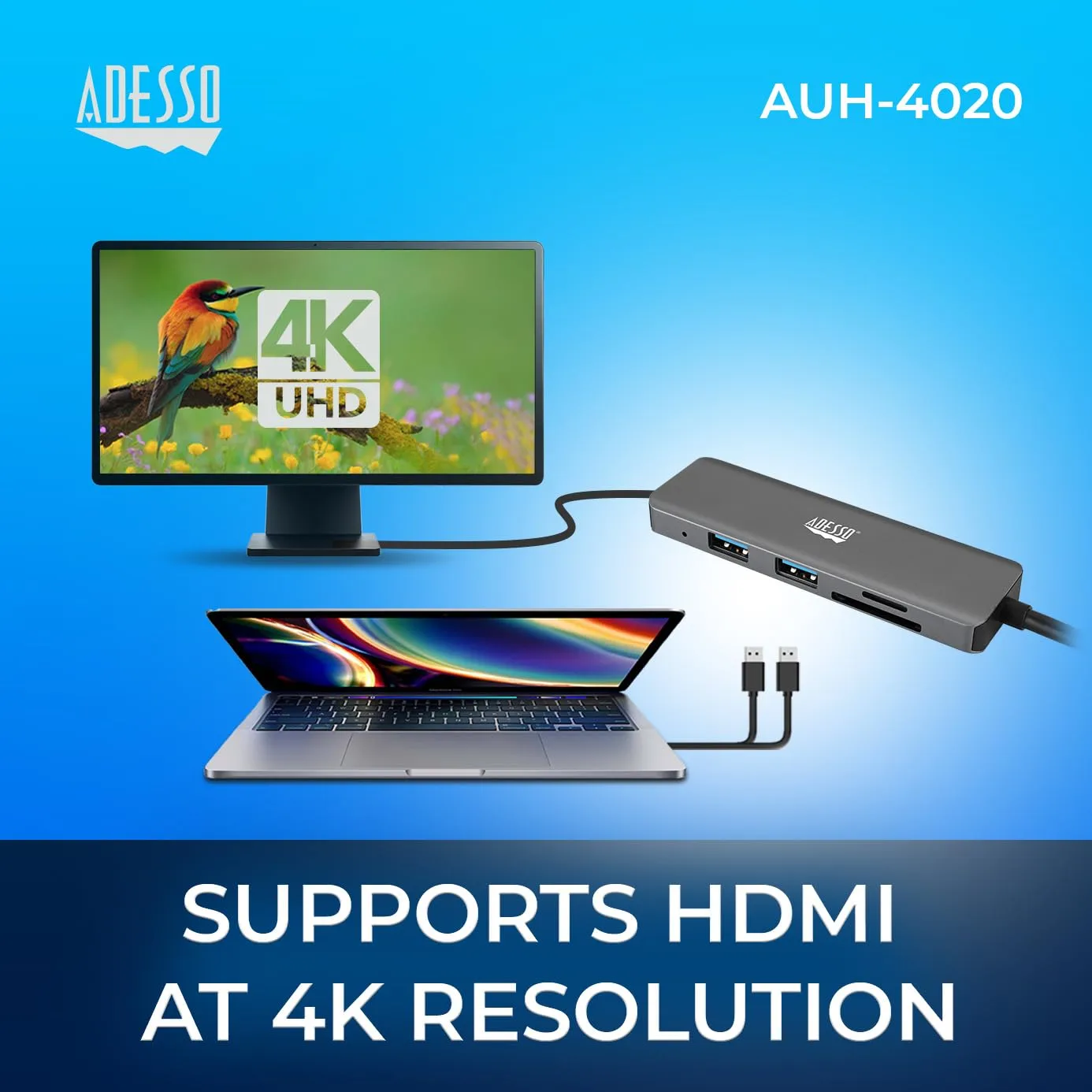 Adesso USB C Docking Station Multiport Adapter Dongle Type C Hub HDMI Support 4K@30Hz, PD Charging, 2*USB, SD/TF Card Reader for MacBook Windows Laptop (TAA Compliant)