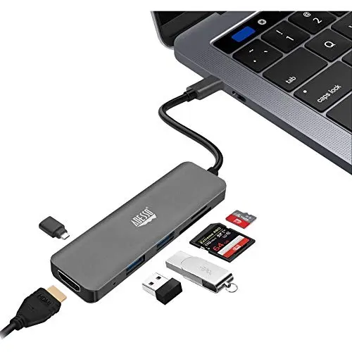 Adesso USB C Docking Station Multiport Adapter Dongle Type C Hub HDMI Support 4K@30Hz, PD Charging, 2*USB, SD/TF Card Reader for MacBook Windows Laptop (TAA Compliant)