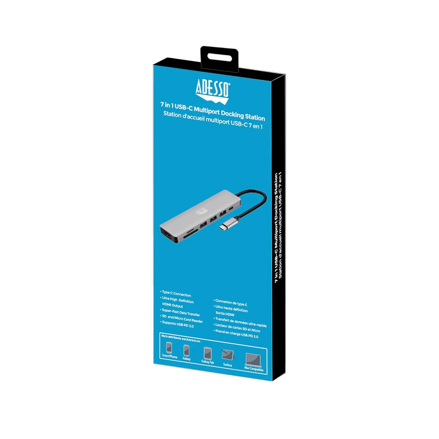 Adesso AUH-4025 USB C Docking Station Multiport Adapter Type C Hub Supports USB C to x1 4K HDMI, 3X USB-A 3.2, 1x PD