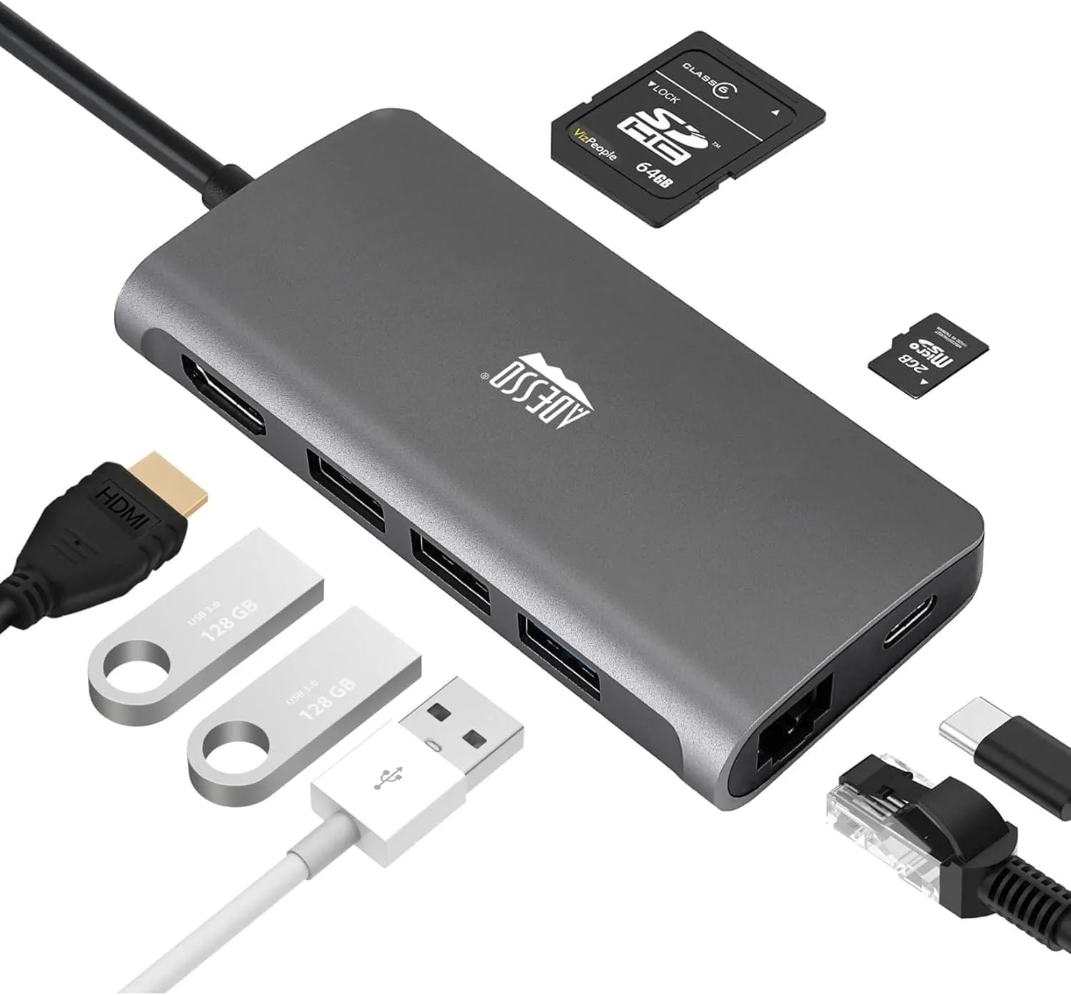 USB C Docking Station Multiport Adapter Type C Hub HDMI Support 4K, RJ45 Ethernet Port, 100W PD Charging, 3*USB