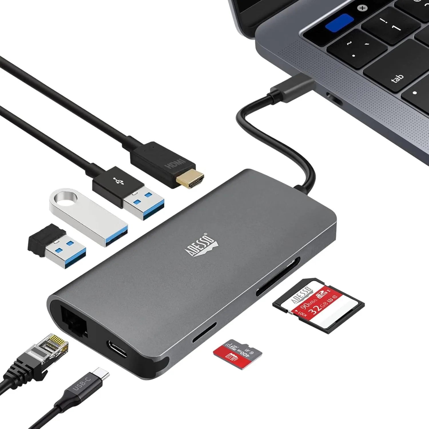 USB C Docking Station Multiport Adapter Type C Hub HDMI Support 4K, RJ45 Ethernet Port, 100W PD Charging, 3*USB