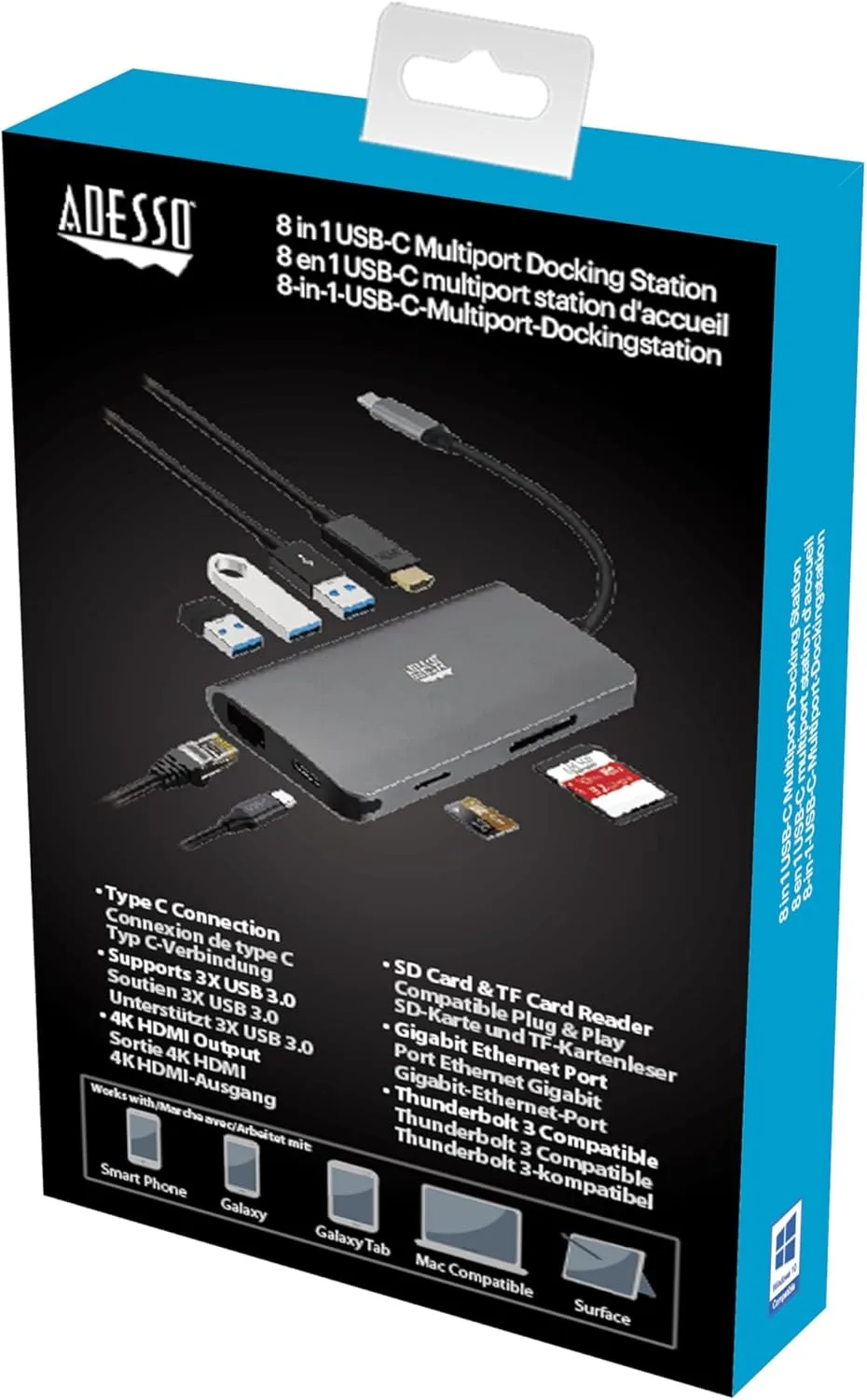 USB C Docking Station Multiport Adapter Type C Hub HDMI Support 4K, RJ45 Ethernet Port, 100W PD Charging, 3*USB