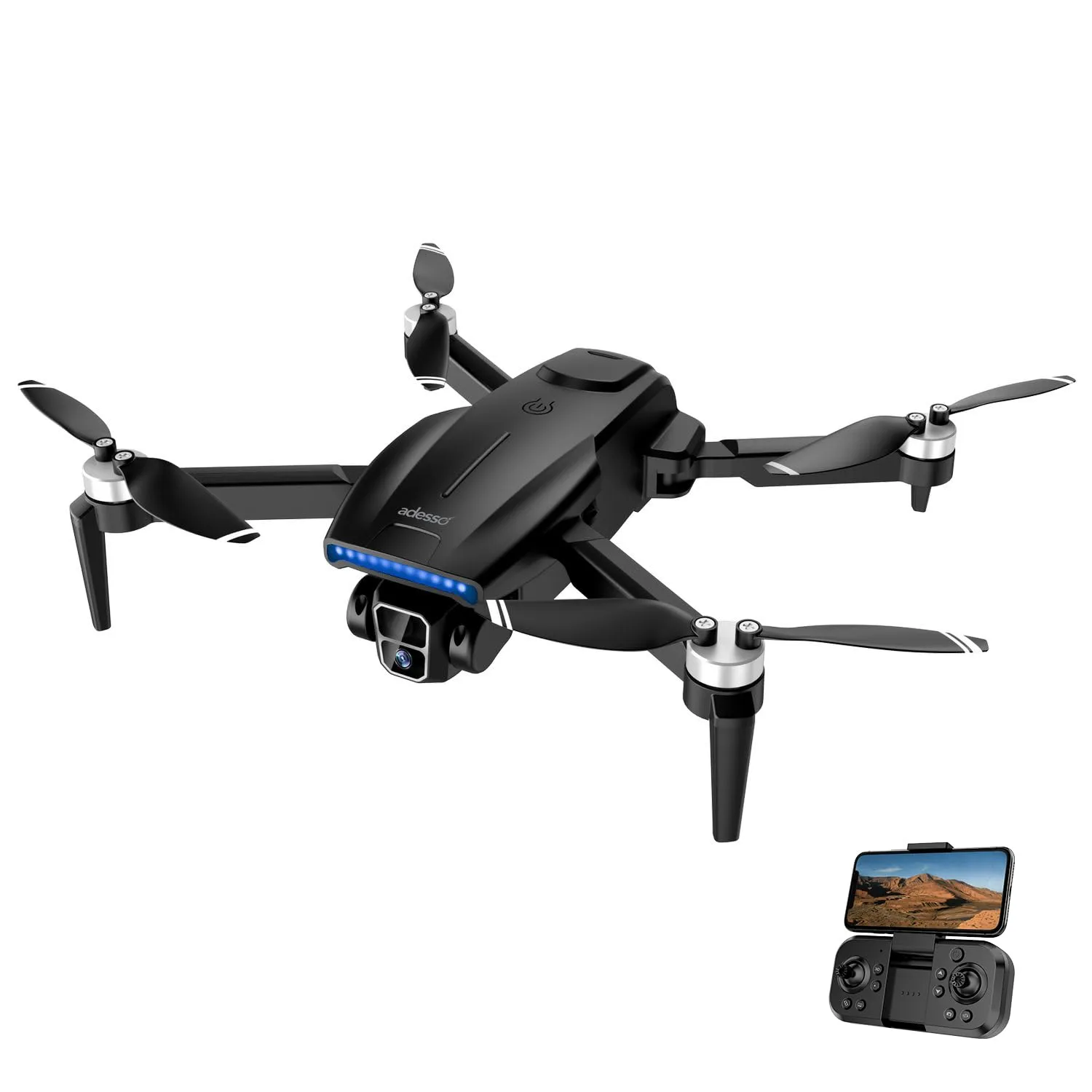 Adesso CyberDrone X2 Remote Controlled Drone with 1080P Camera Lightweight Portable 80 Meter Range Dual App and Remote