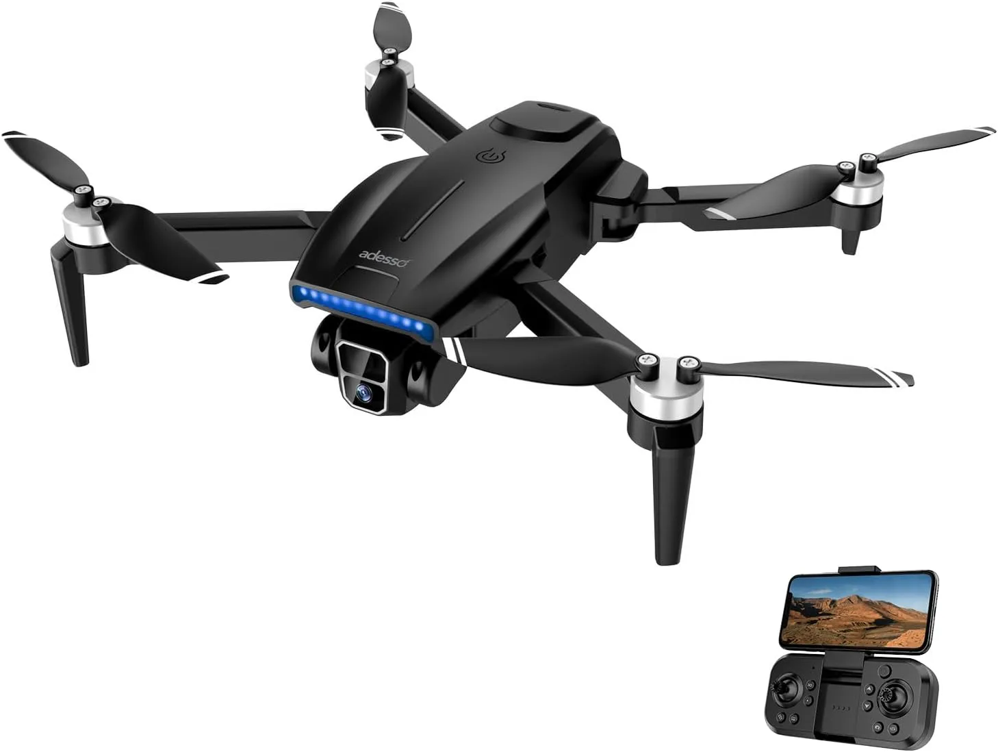 Adesso CyberDrone X2 Remote Controlled Drone with 1080P Camera Lightweight Portable 80 Meter Range Dual App and Remote