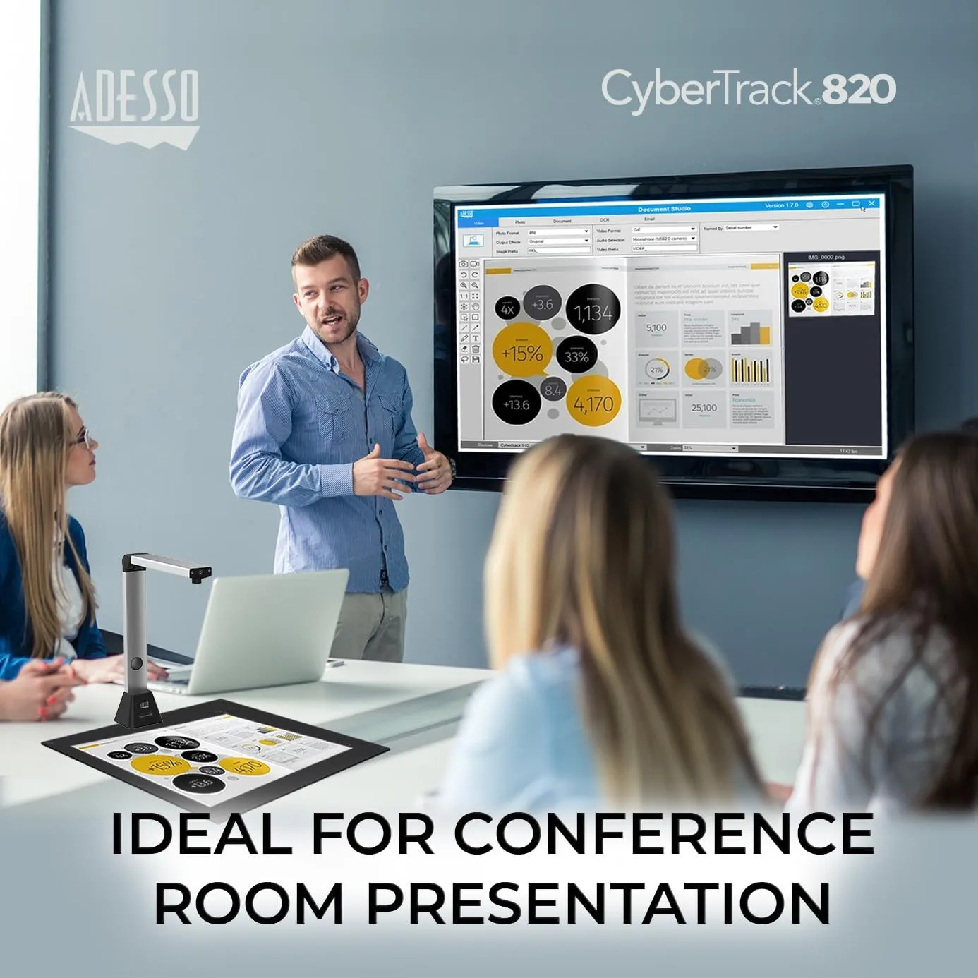 4K 8.0 Megapixel Document Camera Classroom Projector for Teachers Video Recording, Photo Capture, OCR Text Recognition