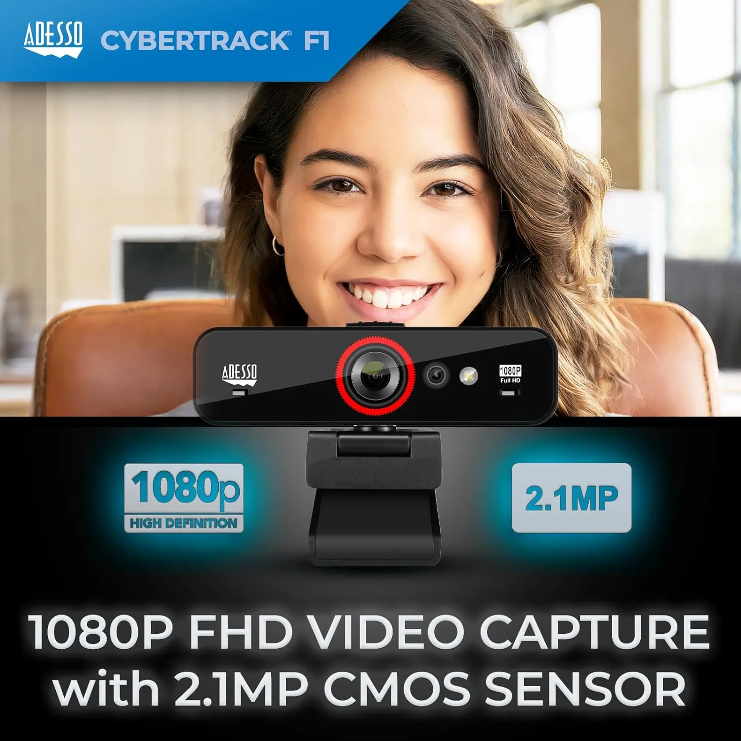 CyberTrack F1 1080P HD Fixed Focus USB Windows Hello Webcam