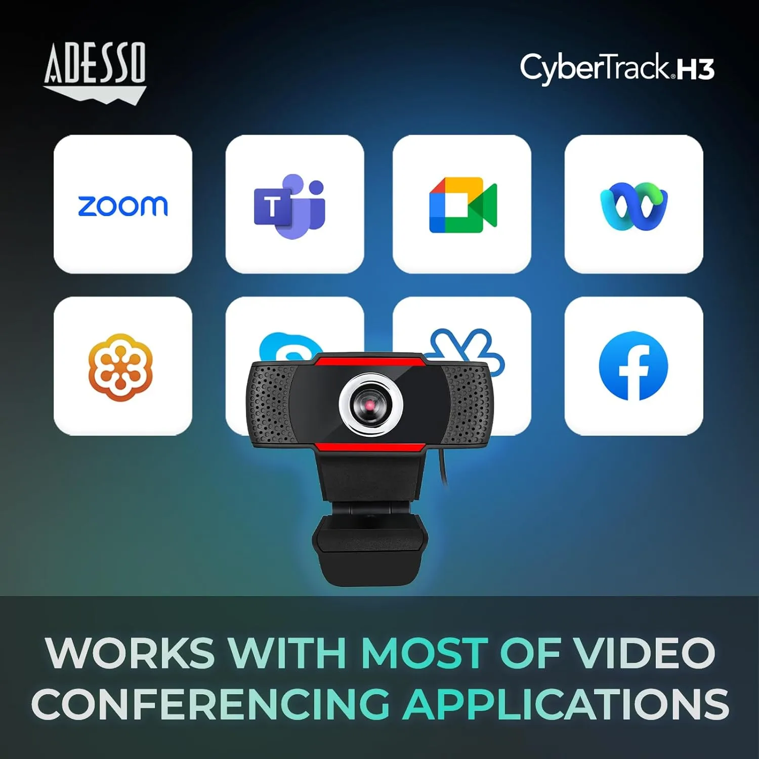 Adesso CyberTrack H3 Webcam, 2-3/16inH x 2-3/16inW x 2inD, AEOCYBERTRCKH3