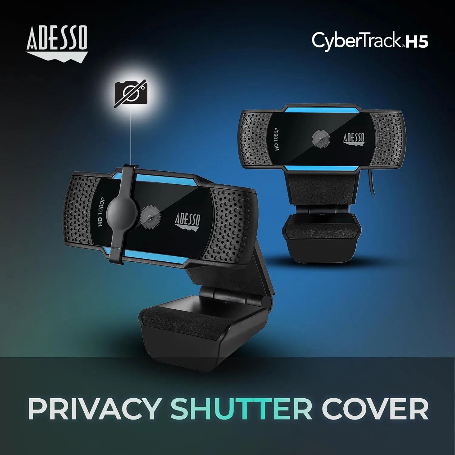 CyberTrack H5-TAA 1080P HD Auto Focus Webcam with Built-in Dual Microphone, Tripod Mount and Privacy Shutter Cover TAA Compliant