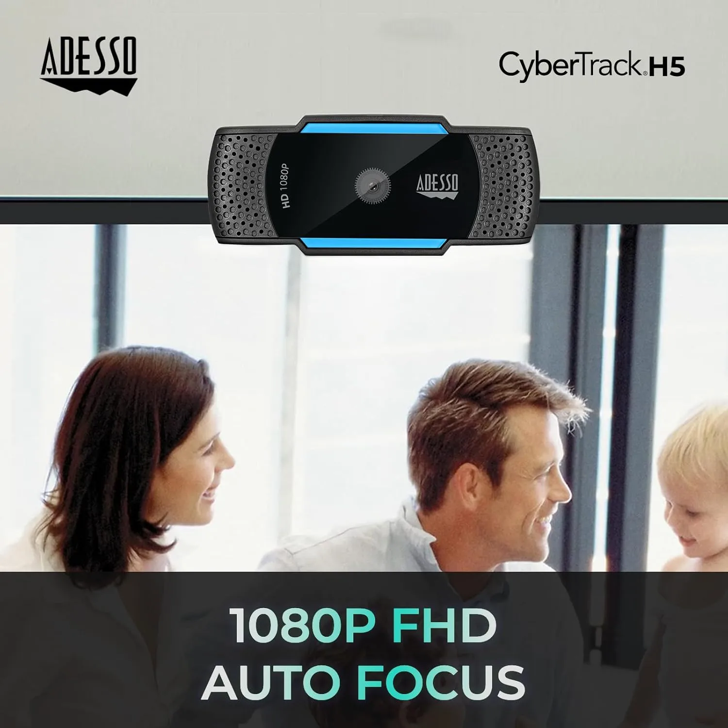 CyberTrack H5-TAA 1080P HD Auto Focus Webcam with Built-in Dual Microphone, Tripod Mount and Privacy Shutter Cover TAA Compliant