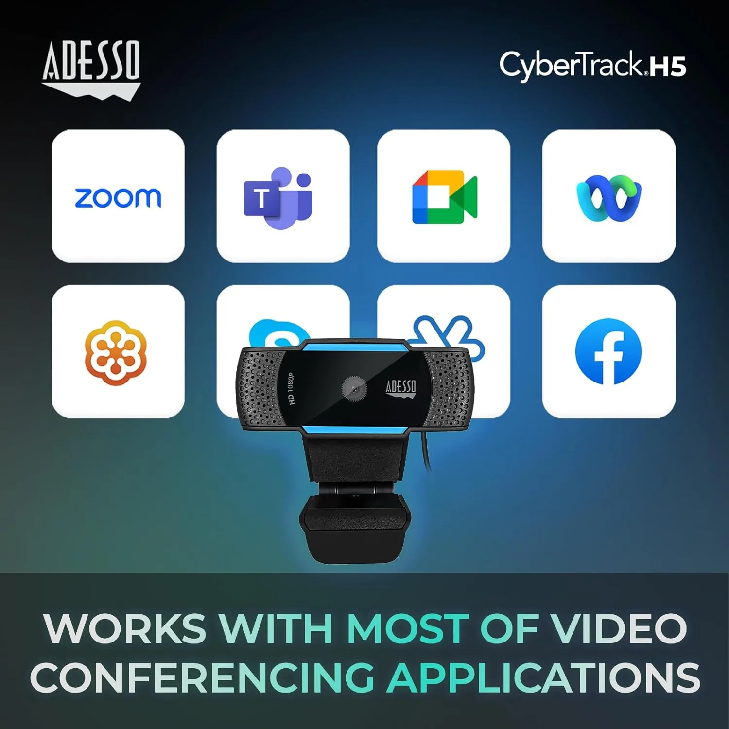CyberTrack H5-TAA 1080P HD Auto Focus Webcam with Built-in Dual Microphone, Tripod Mount and Privacy Shutter Cover TAA Compliant