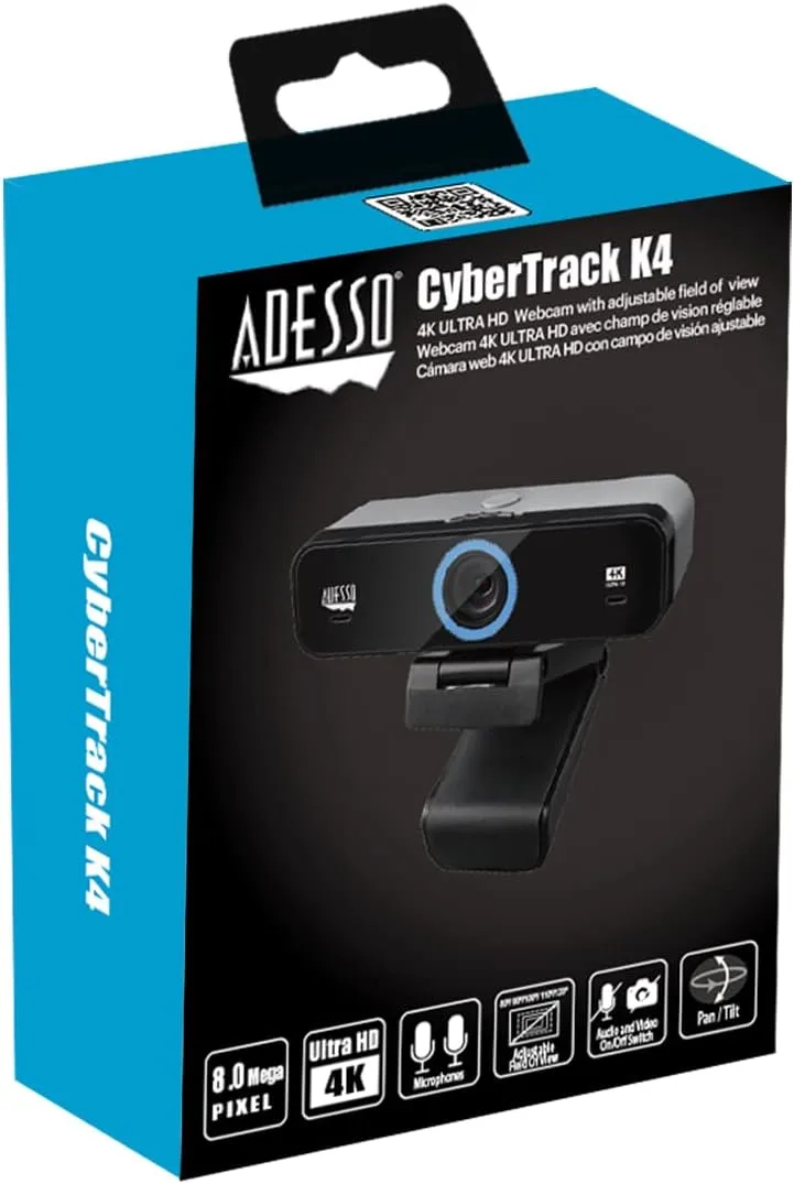 CyberTrack K4 4K Ultra HD Fixed Focus USB Webcam with Adjustable Field of View Angle, Built-in Dual Microphones