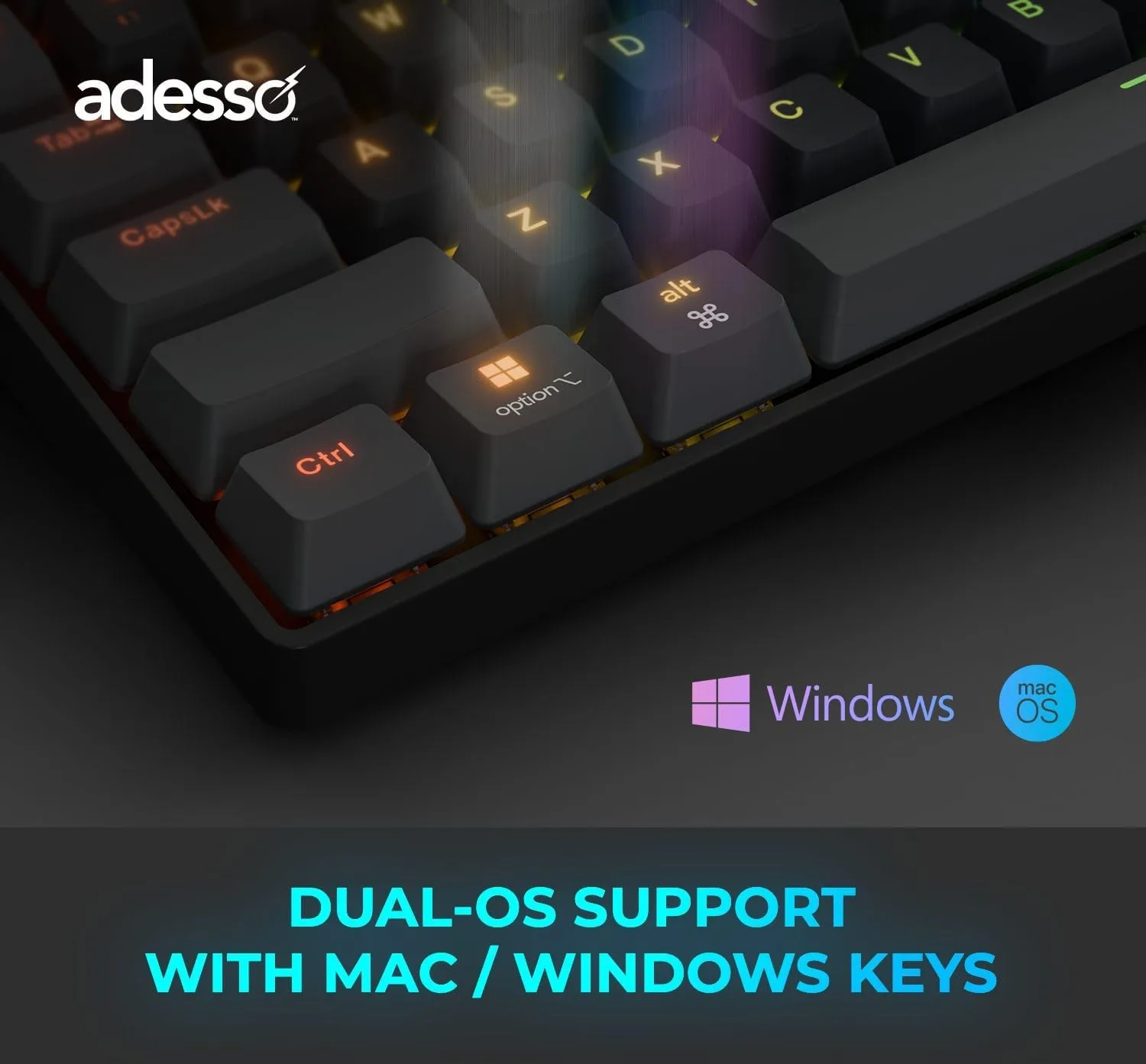 ADESSO EasyTouch 1000 Wired/Wireless/Bluetooth Multi-OS Illuminated Mechanical VIA Mini Keyboard with Copilot Ai Hotkey