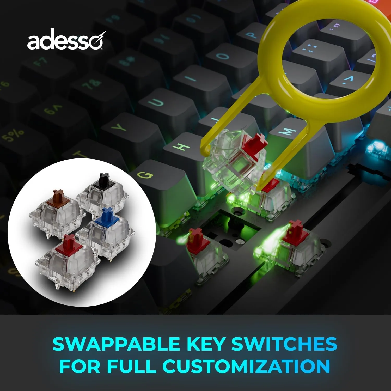 ADESSO EasyTouch 1100 Wired/Wireless/Bluetooth Multi-OS Illuminated Mechanical VIA Compact Keyboard with Copilot Ai Hotkey