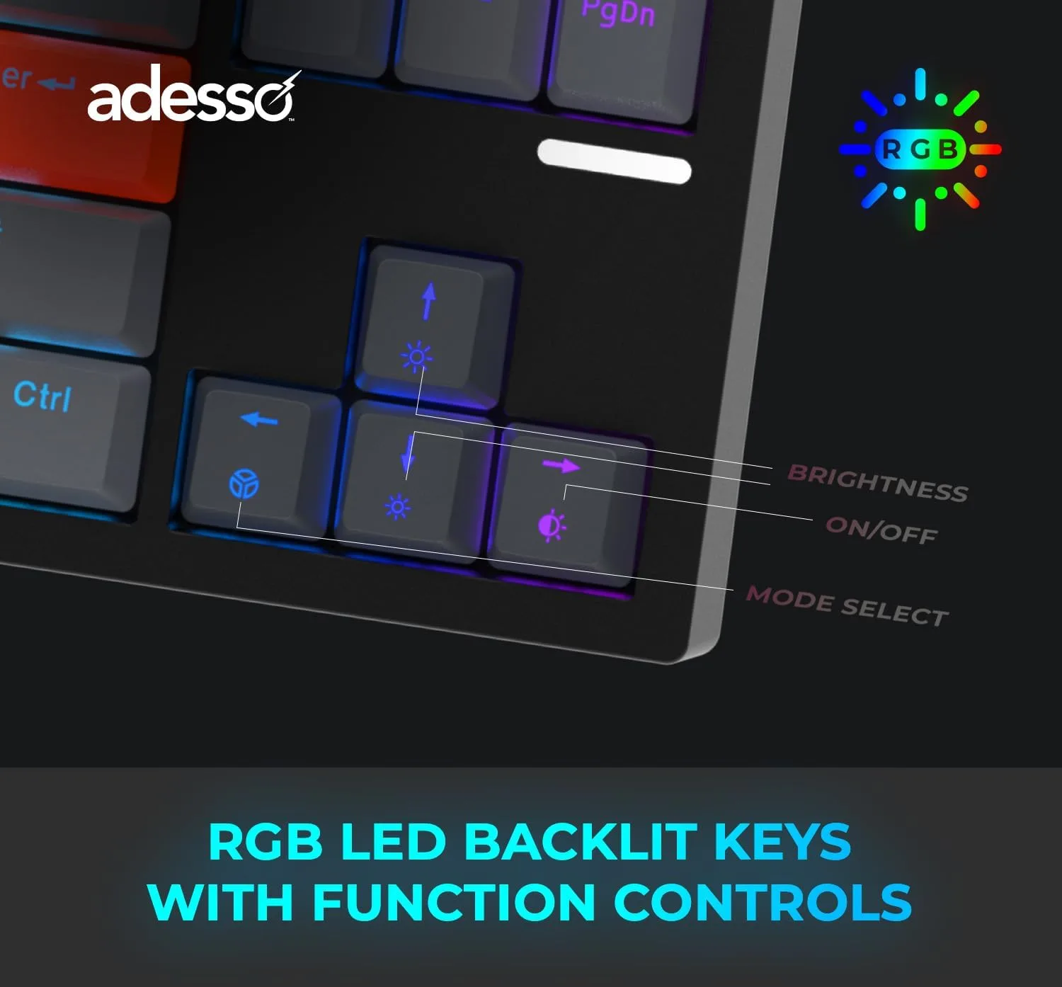 ADESSO EasyTouch 1100 Wired/Wireless/Bluetooth Multi-OS Illuminated Mechanical VIA Compact Keyboard with Copilot Ai Hotkey