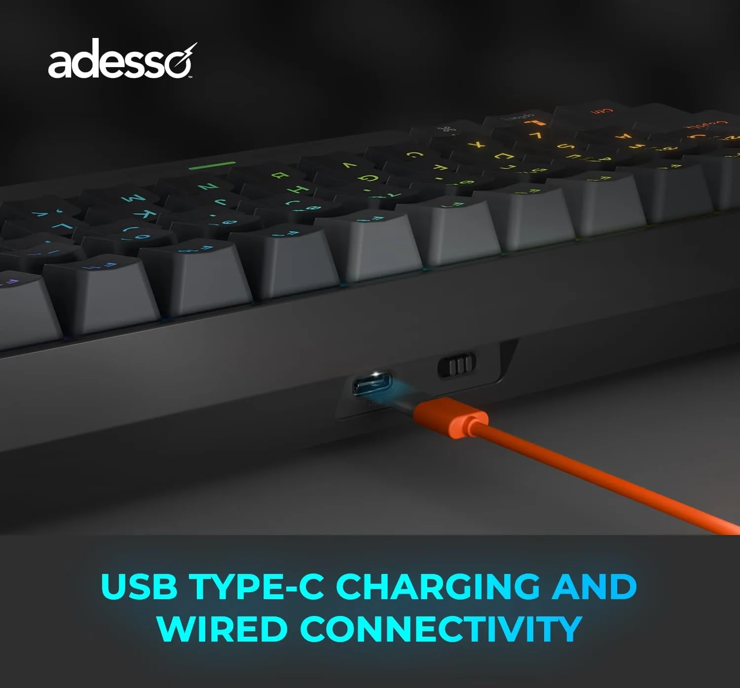 ADESSO EasyTouch 1100 Wired/Wireless/Bluetooth Multi-OS Illuminated Mechanical VIA Compact Keyboard with Copilot Ai Hotkey
