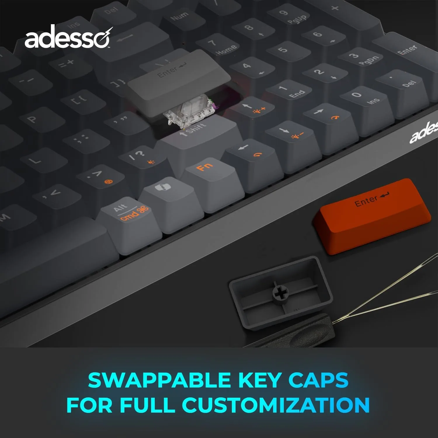 ADESSO EasyTouch 1200 Wired/Wireless/Bluetooth Multi-OS Illuminated Mechanical VIA Mini Keyboard with Copilot Ai Hotkey