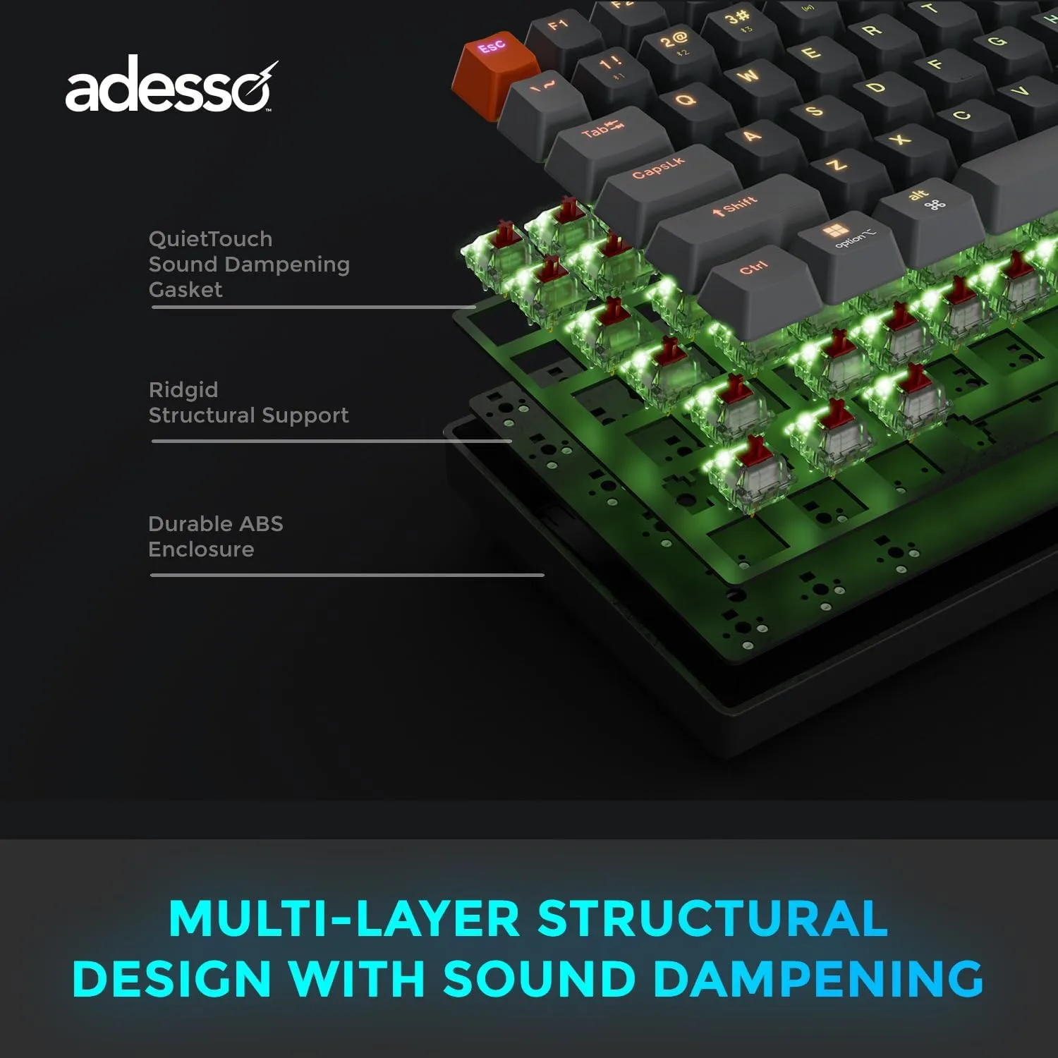 ADESSO EasyTouch 1200 Wired/Wireless/Bluetooth Multi-OS Illuminated Mechanical VIA Mini Keyboard with Copilot Ai Hotkey