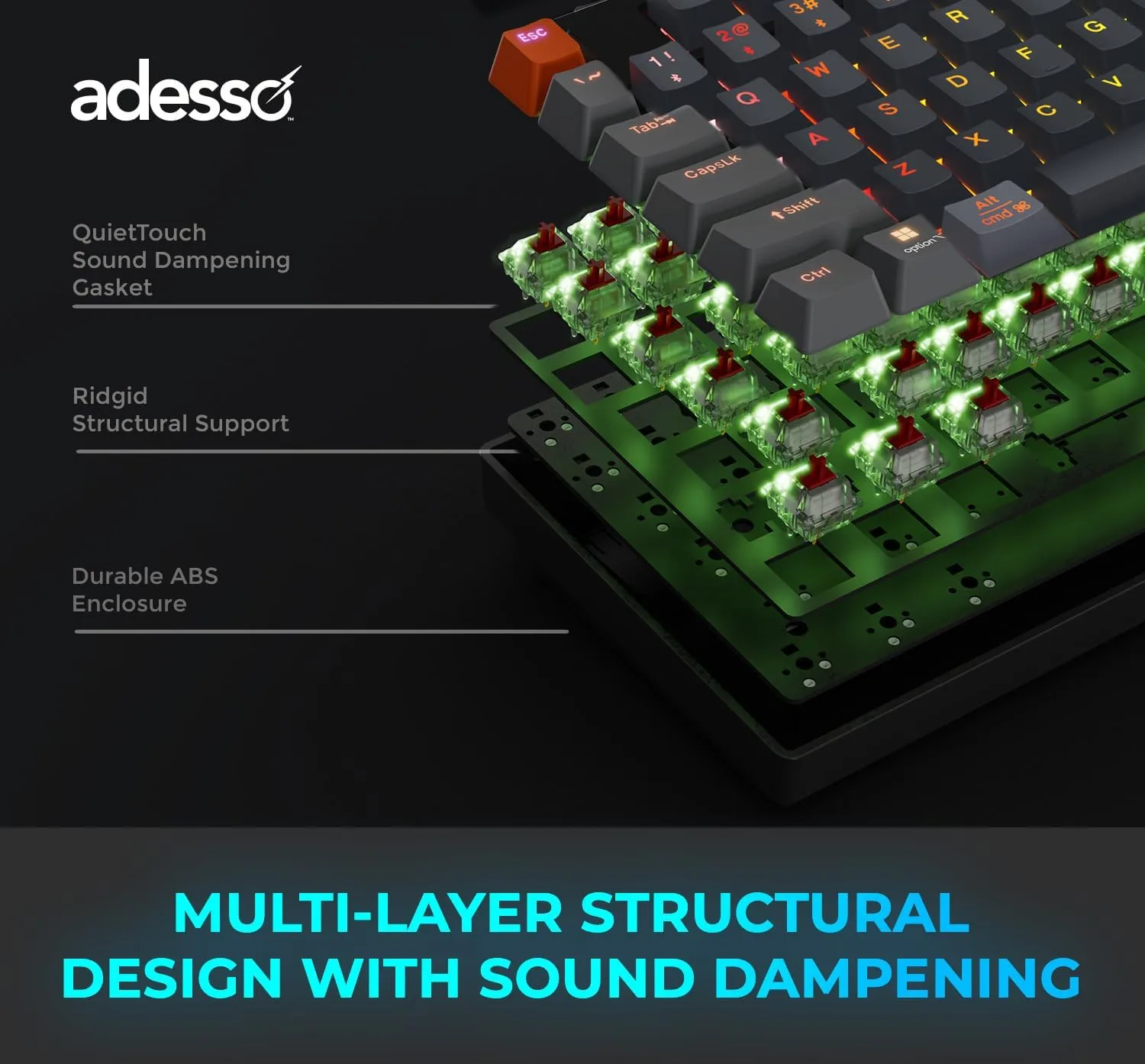 ADESSO Easytouch 1300 Mechanical RGB Hot-Swappable Keyboard with Copilot AI Hotkey