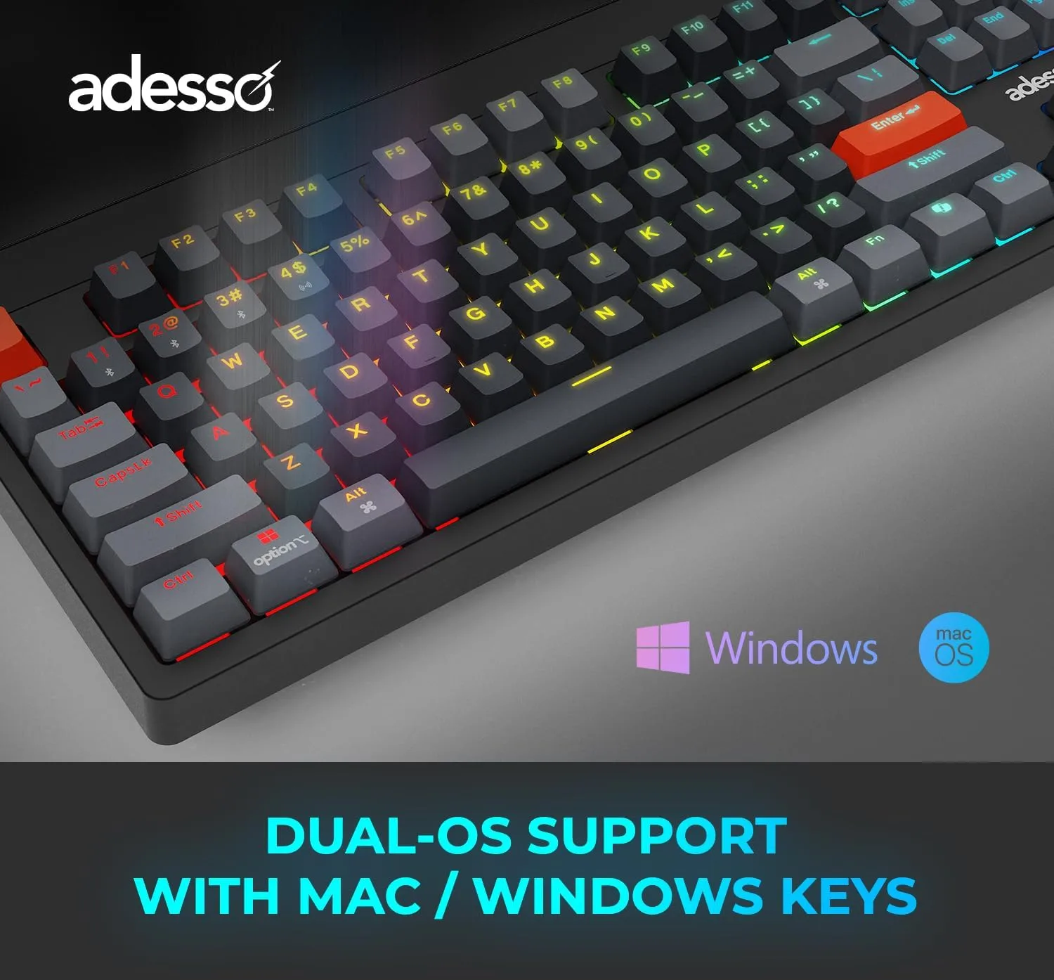 ADESSO Easytouch 1300 Mechanical RGB Hot-Swappable Keyboard with Copilot AI Hotkey