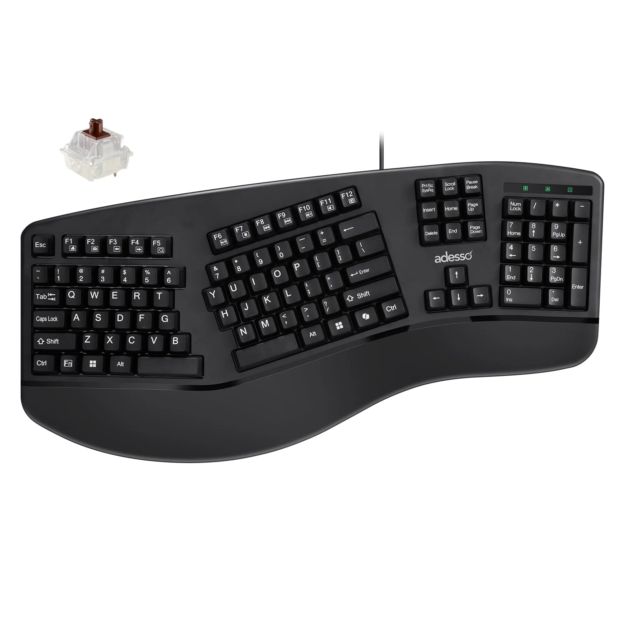 ADESSO EasyTouch 150 Ergonomic Wired Mechanical Keyboard with Cherry MX Brown Switches