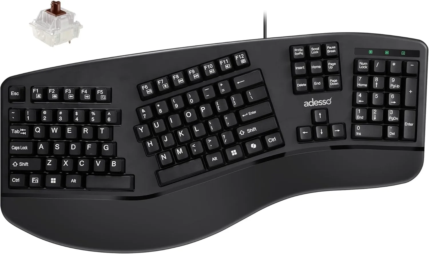 ADESSO EasyTouch 150 Ergonomic Wired Mechanical Keyboard with Cherry MX Brown Switches