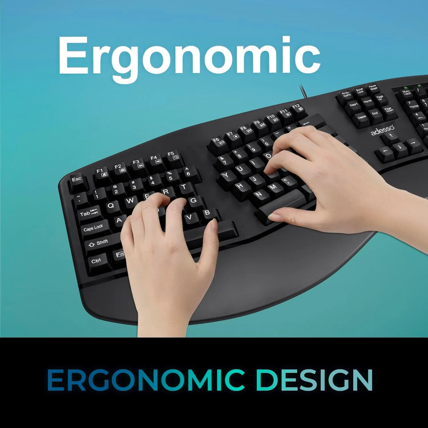ADESSO EasyTouch 150 Ergonomic Wired Mechanical Keyboard with Cherry MX Brown Switches