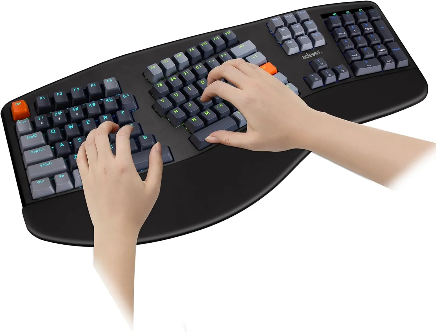 ADESSO EasyTouch 1500 Ergonomic Mechanical Keyboard - Cherry Red, RGB, Wired/Wireless/Bluetooth, VIA Programmable, Copilot AI Hotkey