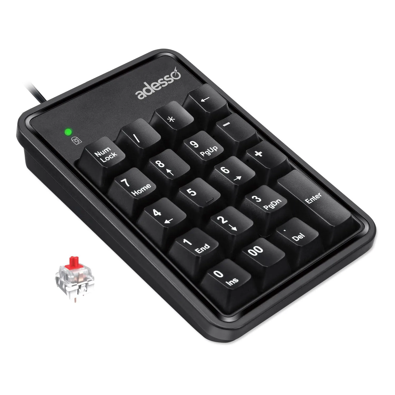 ADESSO EasyTouch 600 Mechanical Numeric Keypad USB Wired with Cherry Red Switches 19 Key Number Pad