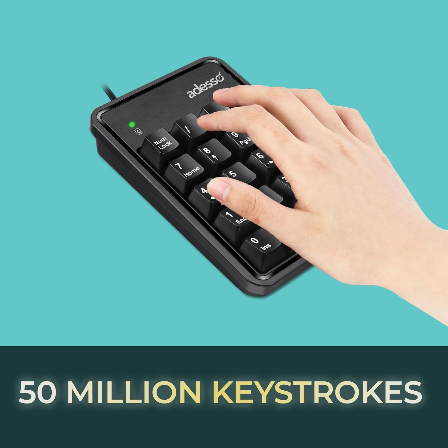 ADESSO EasyTouch 600 Mechanical Numeric Keypad USB Wired with Cherry Red Switches 19 Key Number Pad