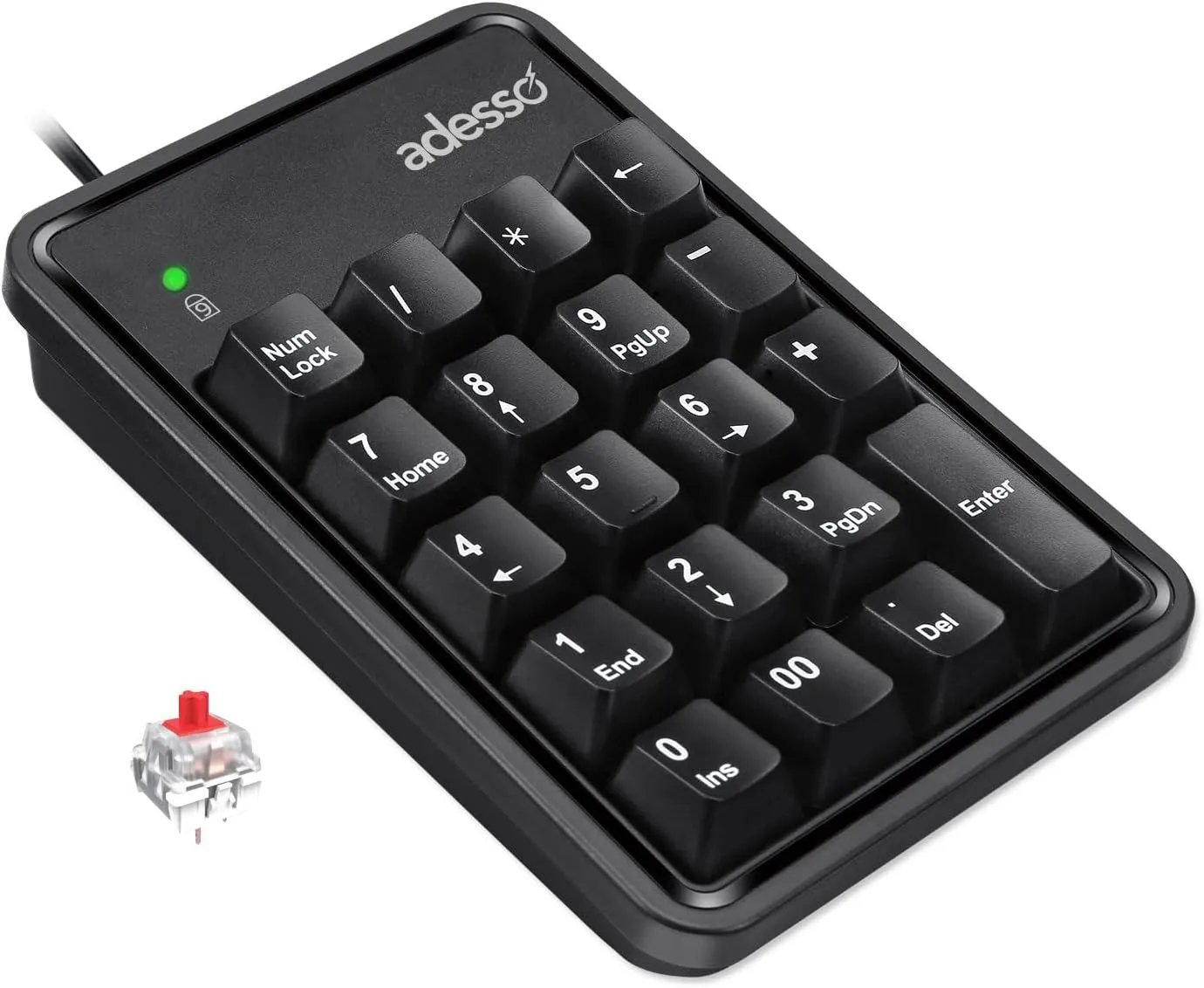 ADESSO EasyTouch 600 Mechanical Numeric Keypad USB Wired with Cherry Red Switches 19 Key Number Pad