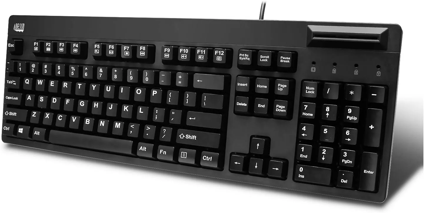 Adesso EasyTouch 630SB-TAA - Smart Card Reader Keyboard (TAA Compliant) - Cable Connectivity - USB Interface - 104 Key(s)