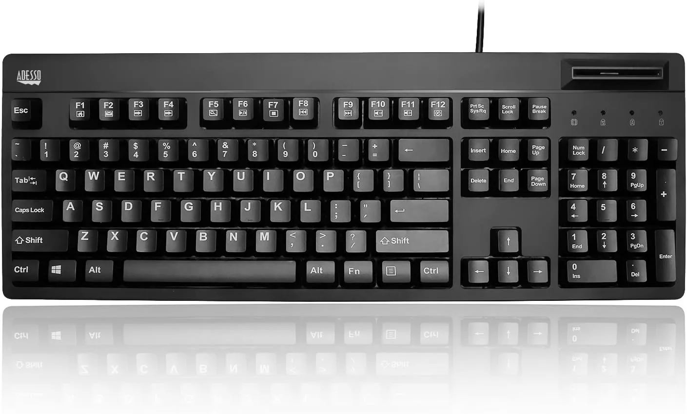 Adesso EasyTouch 630SB-TAA - Smart Card Reader Keyboard (TAA Compliant) - Cable Connectivity - USB Interface - 104 Key(s)