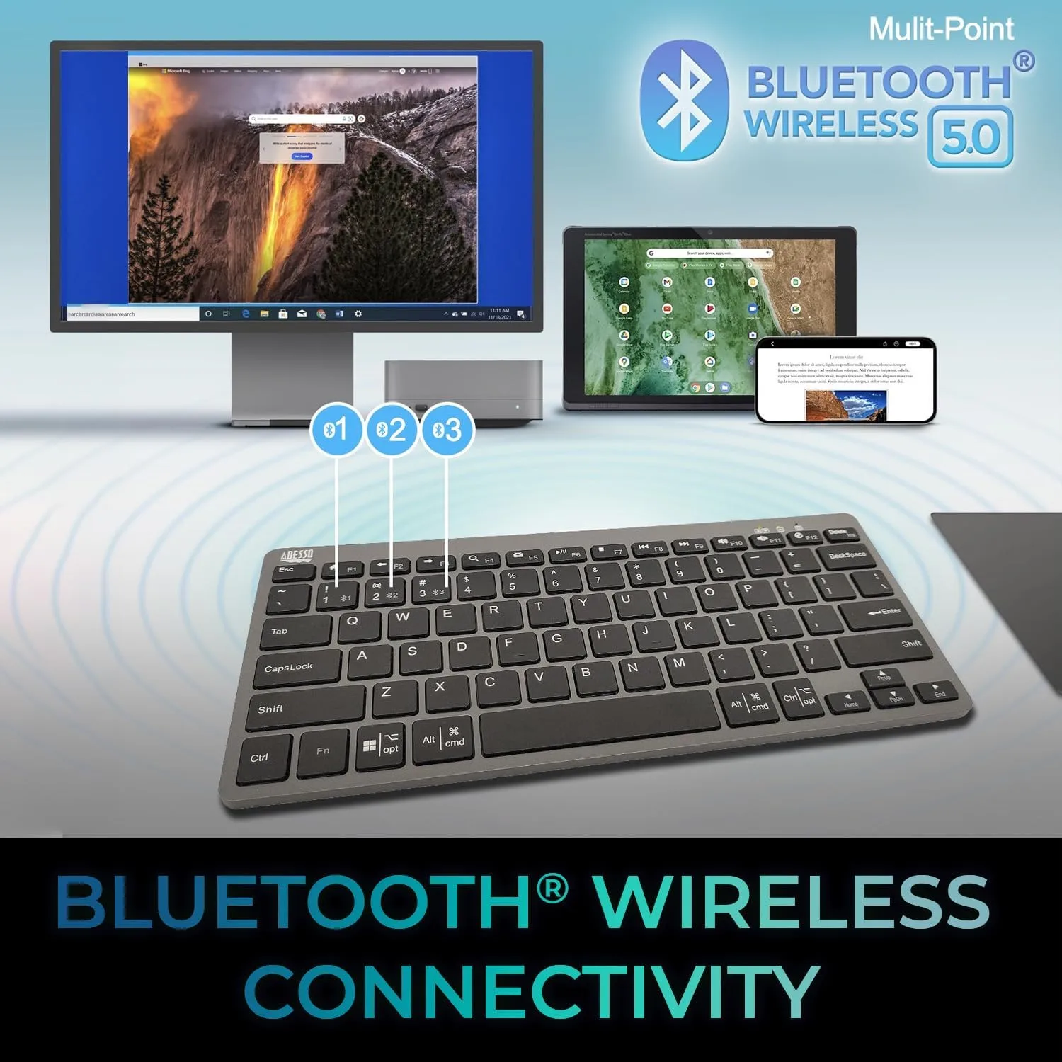 EasyTouch 7000 Multi OS Multi-Device Bluetooth Scissor Switch Keyboard with Copilot AI Hotkey - Wireless, Rechargeable