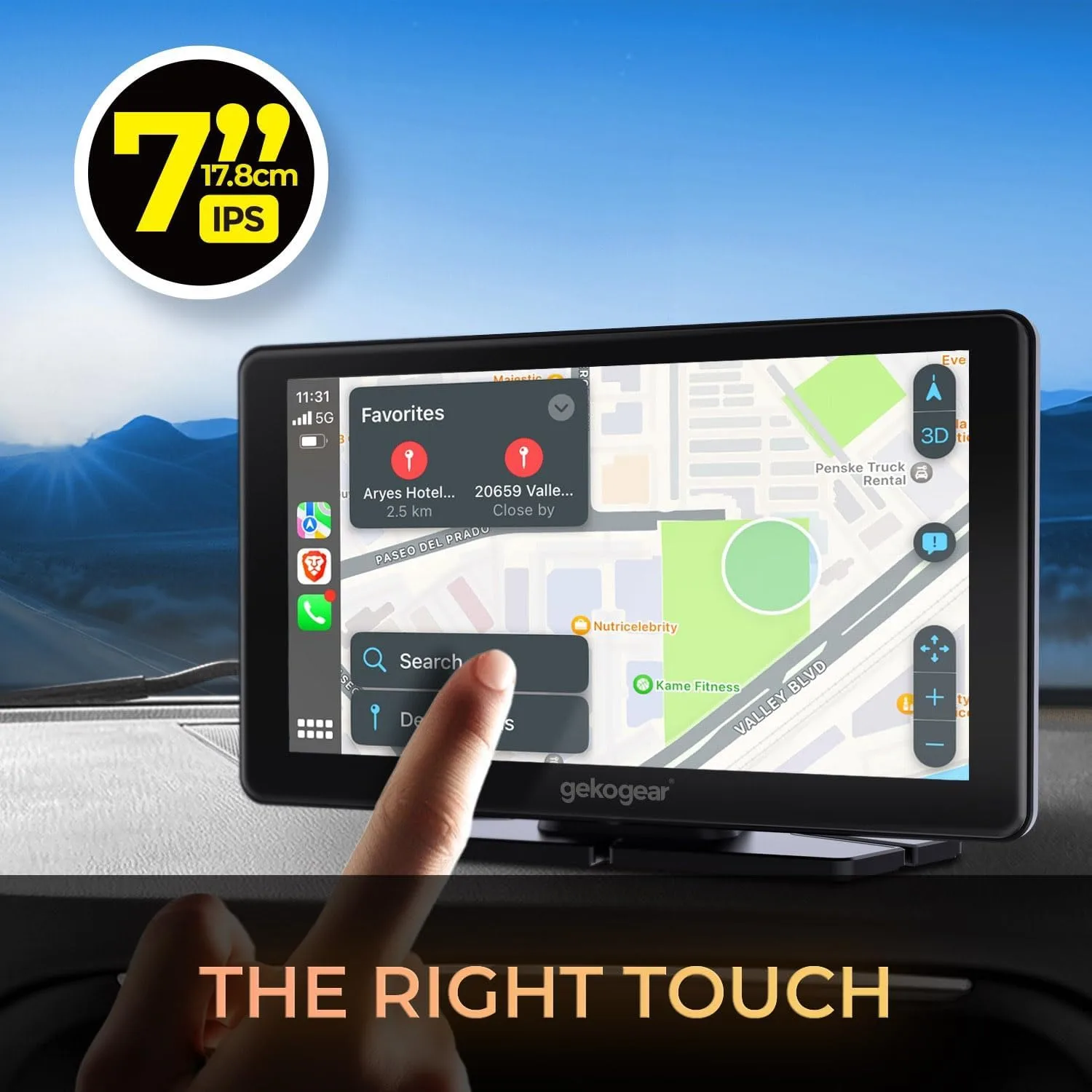 GekoGear Orbit C100 7-in. Portable Infotainment Display Compatible with Apple CarPlay, Android Auto, Bluetooth, and Wi-Fi