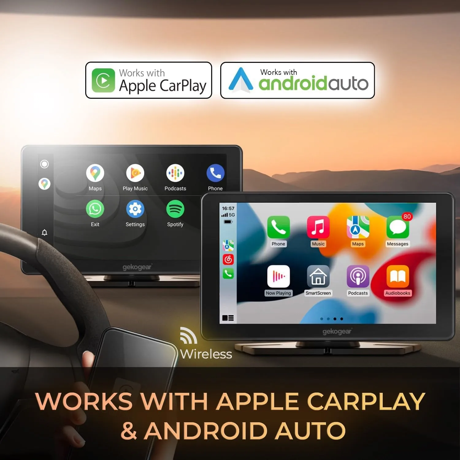 GekoGear Orbit C100 7-in. Portable Infotainment Display Compatible with Apple CarPlay, Android Auto, Bluetooth, and Wi-Fi