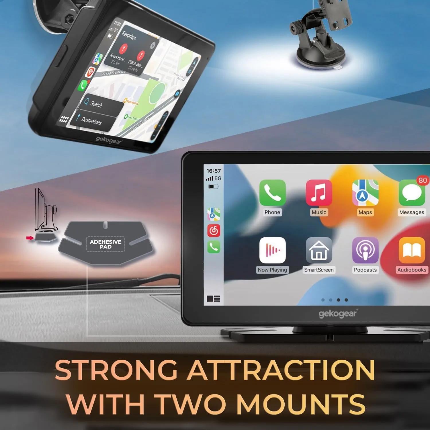 GekoGear Orbit C100 7-in. Portable Infotainment Display Compatible with Apple CarPlay, Android Auto, Bluetooth, and Wi-Fi
