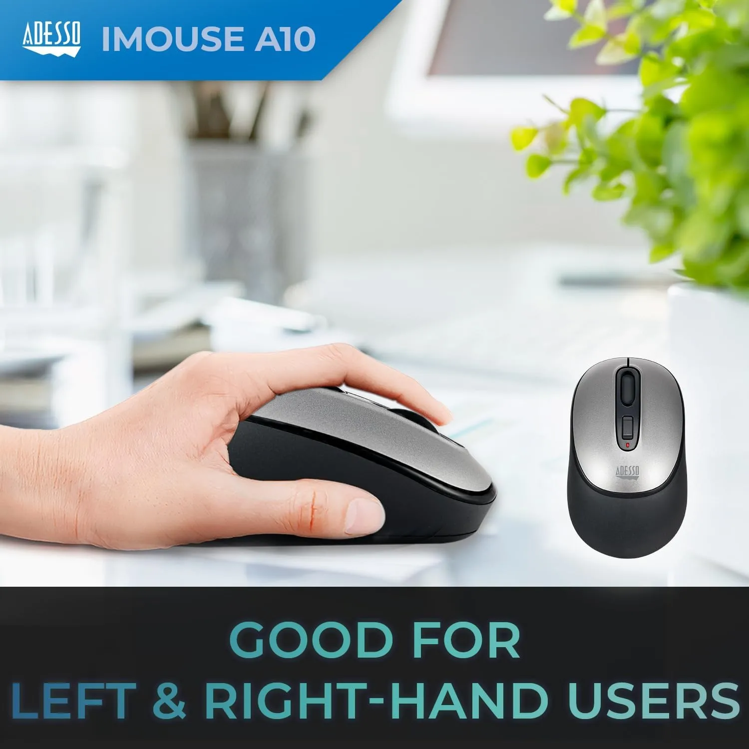 iMouse A10 Wireless Optical Mouse, 2.4 GHz RF Technology, 800/1200/1600 DPI, Right & Left Hand Use, with Nano Receiver