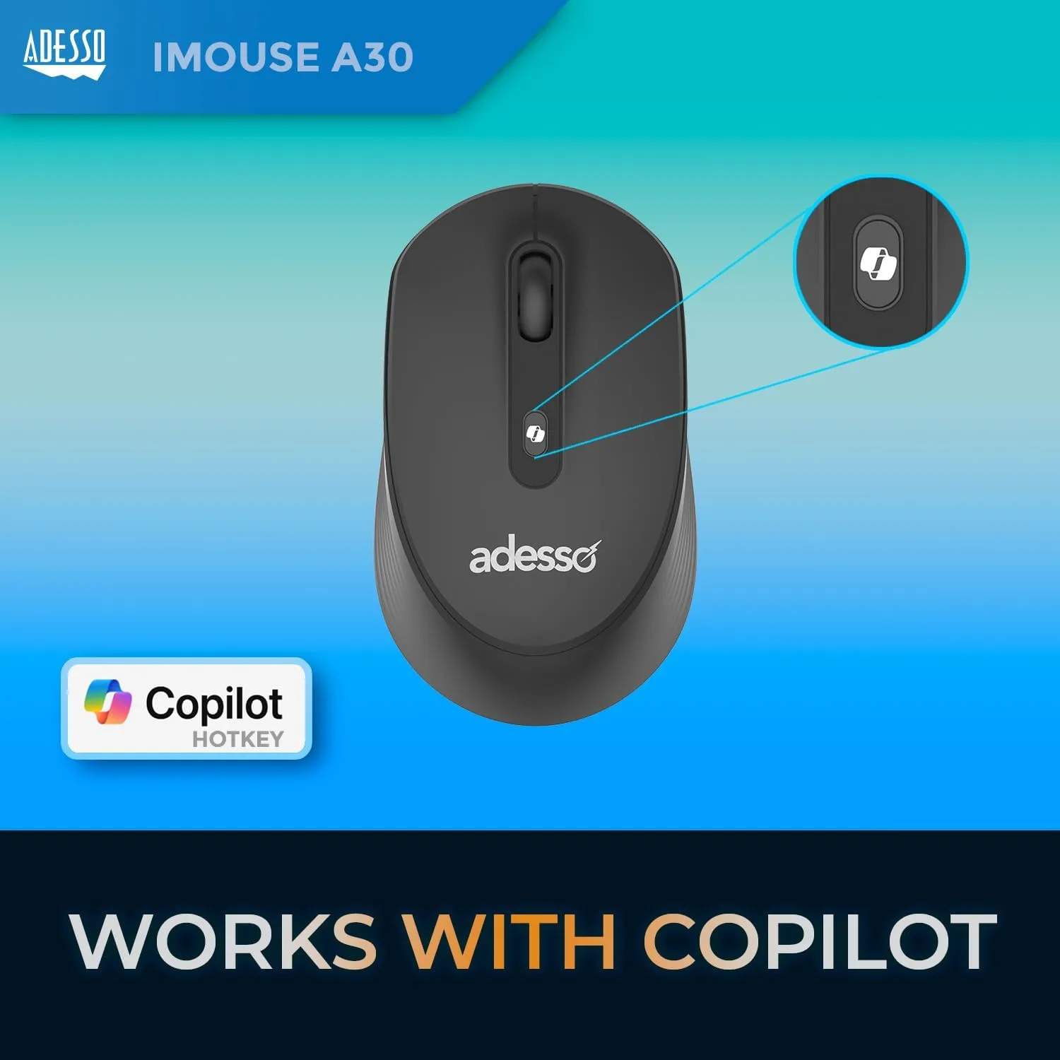 ADESSO iMouse A30 Wireless Mouse with AI Copilot Button