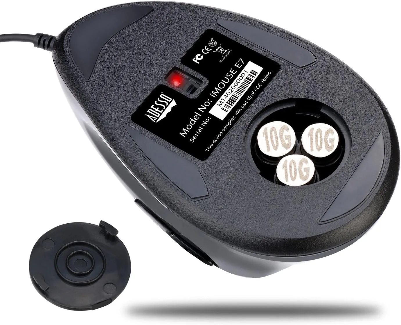 Imouse E7 - Ergonomic Mouse for Left Hand, with Cable, Programmable Functions, and Adjustable Weight, Black
