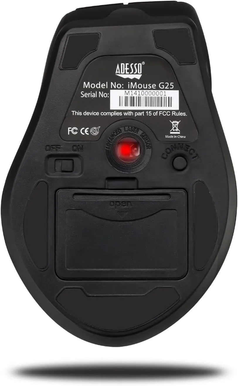 Adesso iMouse G25 Wireless RF Ergonomic Laser Mouse, Black