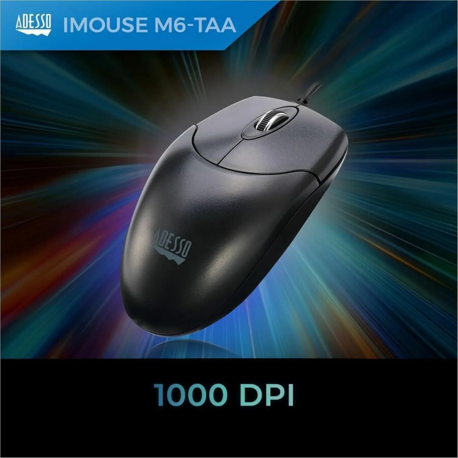 Adesso iMouse M6-TAA - Optical Scroll Mouse (TAA Compliant) - Full-size Mouse - Optical - Cable - Black - IMOUSEM6TAA