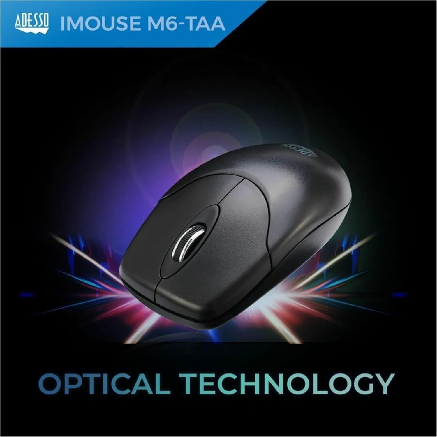 Adesso iMouse M6-TAA - Optical Scroll Mouse (TAA Compliant) - Full-size Mouse - Optical - Cable - Black - IMOUSEM6TAA