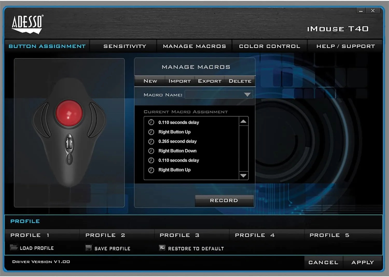 iMouse T40 Wireless Ergonomic Finger Trackball Mouse with Nano USB Receiver, Programmable 7 Button Design